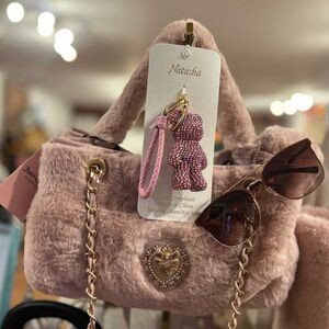 Juicy Couture Pink Faux Fur Handbag, bag charm& shades